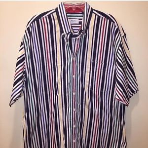 Vintage Short Sleeve Button Down multi-color Striped Shirt